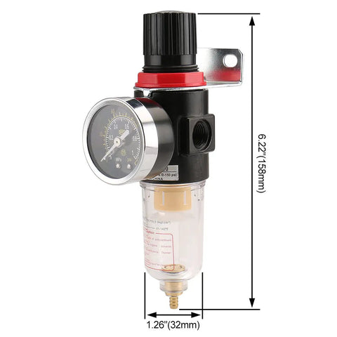 Built Tough Pneumatic Filter Regulator With Reliable Pressure Gauge For Slick Air Treatment And No Fuss Adjustable Control On All Standard Compressor Lines And Shop Gear