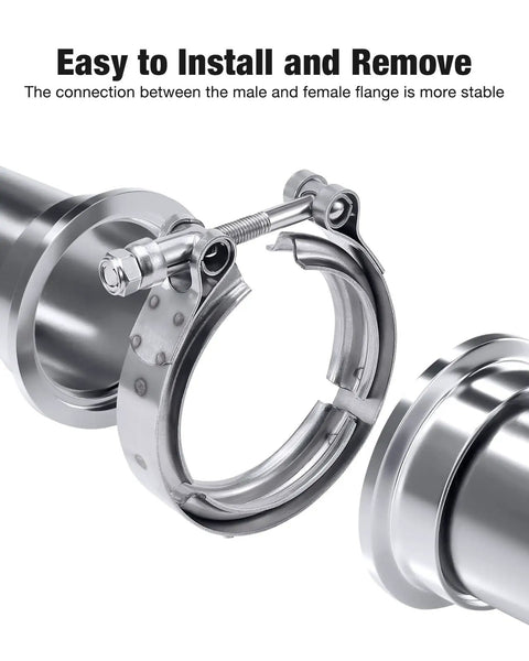 3.0 Inch V Band Clamp With Flanges 304 Stainless Steel Set Of 4 Easy Install And Remove Stable Seal Between Male And Female Flanges Fits 3.0 Inch ID To 3.0 Inch OD Pipe M8 By 1.25 T Bolt