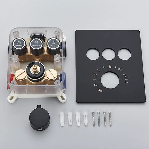 Top Tier Matte Black Shower System Combo With Killer Led Rainfall Head and Easy Grab Handheld Wand, wall-mounted brass mixer valve kit.