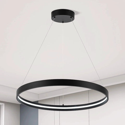 Black One Ring LED Chandelier Dimmable Modern Pendant Light for Living Room Kitchen Island Dining Room Foyer Office Entryway