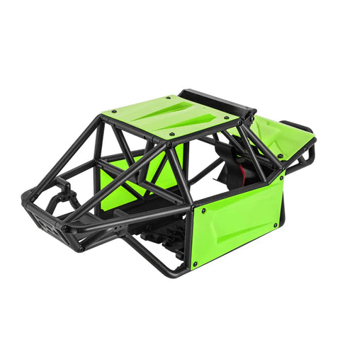 Nylon Rock Buggy Roll Cage Body Shell Kit for 1/10 RC Crawlers with DIY unassembled design, lightweight tube frame, green panels.