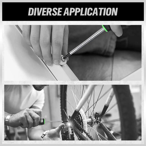 Magnetic Torx Screwdriver Set 13 Piece T5 To T40 Pro Grade in use for furniture and bike repair, showcasing versatility.