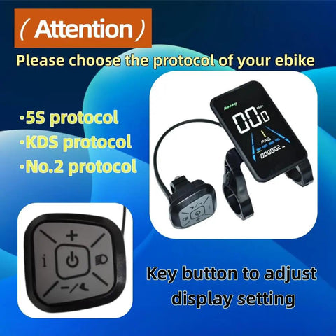Electric Bicycle LCD Display Meter YL81F; shows speedometer panel in KDS Protocol with control button detail