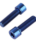 Top Shelf Grade 5 Titanium Hex Bolts M7 25 Millimeter Size With Included Flat Washers Built Tough Ride Ready Rust Proof Bike Hardware Upgrade Pack Of 4 Blue close-up of two hex bolts