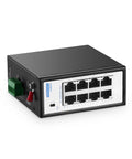 Eight Port Mini PoE Plus Industrial Switch Unmanaged 10/100 Mbps Ethernet with Din Rail and Wall Mount - front view