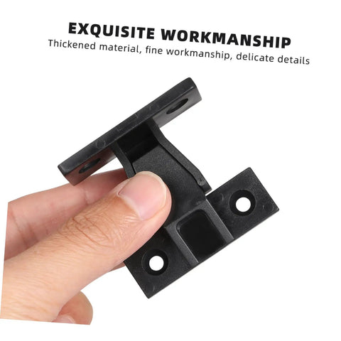 Straight Fire Quality Push On Fittings 10 Piece Quick Snap Connectors Hella Secure Corner Braces for Cabinet and Wardrobe Panels, close-up of black nylon connector.