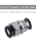Solid Brass Garden Hose Swivel Adapter Three Quarters Inch GHT Female To Male Connector For No Leak Easy Attach And Rotating Hose Setup No Sweat Keeps Water Flow Smooth In The Yard, 3/4 GHT with rubber gaskets