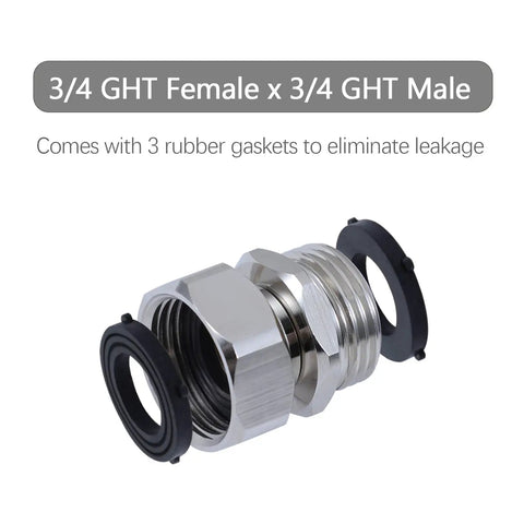 Solid Brass Garden Hose Swivel Adapter Three Quarters Inch GHT Female To Male Connector For No Leak Easy Attach And Rotating Hose Setup No Sweat Keeps Water Flow Smooth In The Yard, 3/4 GHT with rubber gaskets