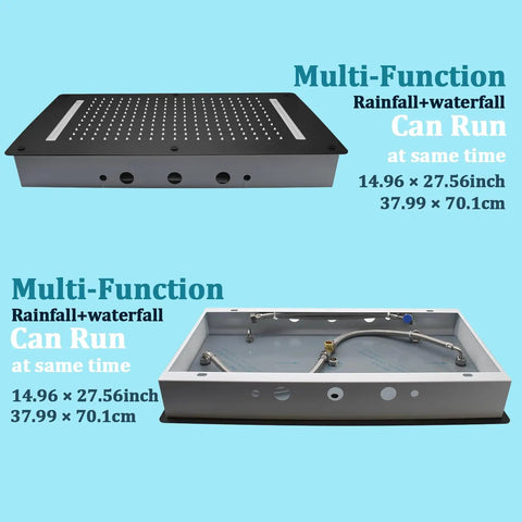 Premium Matte Black Shower Setup With A Heavy Rainfall Head And Adjustable Handheld Sprayer Dual Body Jets Plus Six Function Valve, black multi-function shower panel, 14.96x27.56 inches
