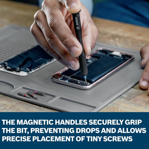 Using Two-In-One 42-Piece Extra Hard Precision and Standard Screwdriver Bit Set with Two Magnetic Handles for electronics repair