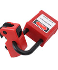 Two Pack Circuit Breaker Lockout Device With Insulated Padlocks For Small And Medium Breakers Ideal For Electrician Maintenance And Industrial Equipment Safe And Easy Lockout That Keeps Your Crew Protected And In Compliance showing red padlock and clamp.