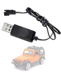 Black USB Charging Cable 3.7V 500mA Output SM2P for RC Cars and Drones Battery Accessory With LED next to a toy car.