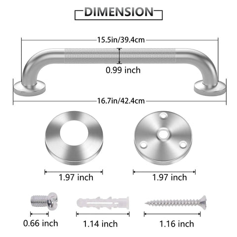 Dimensions of Super Duper Top Shelf Badass Stainless Steel Shower Grab Bars 2 Pack 16 Inch Non Slip Anti Fall Bath Safety Handle.