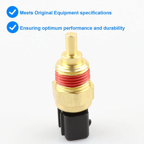 Coolant temperature sensor (ECT) with brass body, red threaded seal, and black plastic connector.