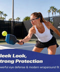 Wraparound Safety Glasses With Anti Fog Shield And Uv400 Guard Built Different For All Day Hustle Top Shelf For Pickleball in action.