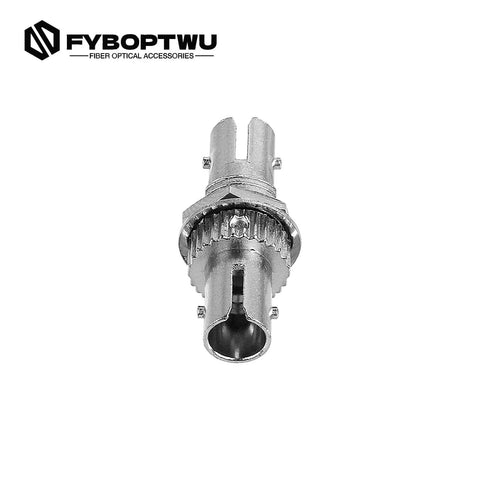 ST To ST Fiber Optic Coupler Adapter metal connector front view, ceramic ferrule, 50 pack includes cleaned and ready to use adapters