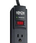 Close-up of Six Outlet Surge Protector Power Strip With Six Foot Extension Cord Delivers 900 Joules Of Surge Protection, black.
