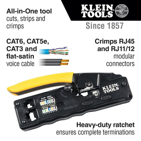 Go To Compact Ratcheting Data Cable Crimper Wire Stripper Cutter For CAT3 CAT5e CAT6 RJ45 RJ11 RJ12 Connectors