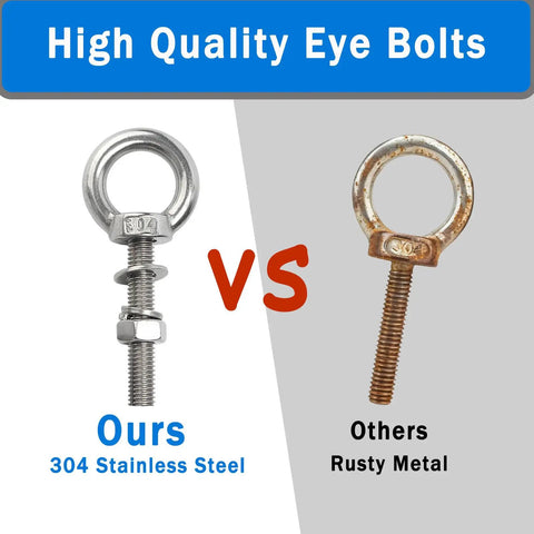 5 Pack M8 Stainless Steel Eye Bolts With Hex Nuts Flat And Spring Washers 30mm Heavy Duty Eyebolts Hardware Kit For Outdoor Hanging Tie Down Marine Rigging And Lifting, 304 steel
