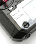 Close-up of FPV Racing Drone Radio Transmitter Built For 2.4G AFHDS 2A 10CH Ready For Fast FPV Flights showing control buttons.