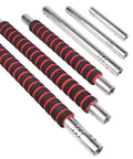 Set of steel connectors with black and red grip for turning dumbbells into a barbell, slip-proof and built for strength training.