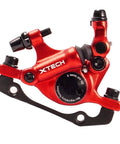 Red Ride-Ready Front Line-Pull Hydraulic Disc Brake Caliper for Mountain Bikes, Road Bikes, BMX, Fixie, Durable Aluminum Body