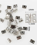 20 Pack Mini Cabinet Door Hinges For Dollhouses And Small Wooden Boxes with dimensions; lightweight, compact for crafts.