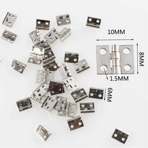 20 Pack Mini Cabinet Door Hinges For Dollhouses And Small Wooden Boxes with dimensions; lightweight, compact for crafts.