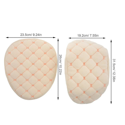 Hella Cozy Beige Plush Motorcycle Seat Cover With Super Warm Winter Fluffy Padding For Riders Seeking A Smooth Ride And Dope Dirt Bike Accessories That Look Clean And Feel Amazing All Day Long, showing dimensions and design features.