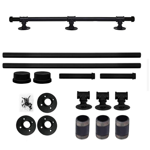 Indoor 3Ft Metal Stair Handrail Two Section Grab Rail For Disabled Elderly, Wall Mount, Galvanized Pipe, Moisture Resistant Black Finish