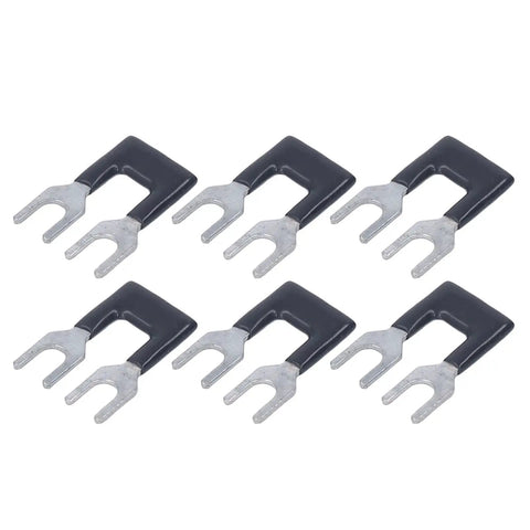 Set of six Fork Type Terminal Strip Jumper Block Barrier Electrical Crimp Easy Install Insulated Spade Wire Connector in black and silver