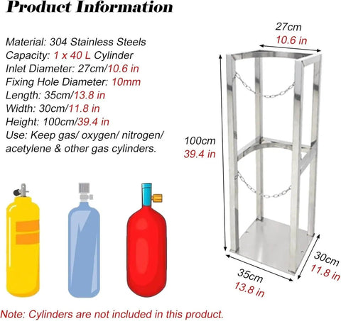 Rugged Oxygen Tank Cart With 39.4 Inch Stainless Rack And Adjustable Chain 40L Organizer Shelf illustration