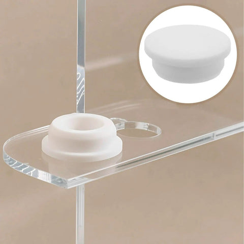 Close-up of a 5pcs White Silicone Stopper for 30-31mm Bathtub Jet Holes installed in a clear surface opening.