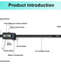 12 Inch Digital Caliper With Stainless Steel Body Large LCD Screen Auto Off Three Unit Readouts Inch Millimeter Fraction Conversion Vernier Caliper For DIY Pros In Metalworking Automotive And Jewelry Making showing display and features