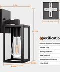 All Season Black Wall Sconces Built Tough To Beat The Elements With Heavy Duty Aluminum And Rainproof Glass E26 Socket Waterproof Exterior Lights For Porches Driveways And Garages Two Pack Set dimensions with specifications shown.
