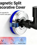 Two Piece Magnetic Split Faucet Covers Adjustable Pipe Escutcheon Plates Quick Snap Magnet Install No Sweat Setup Snug Fit Cover For Hidden U Pipes Under Sink on a black pipe.