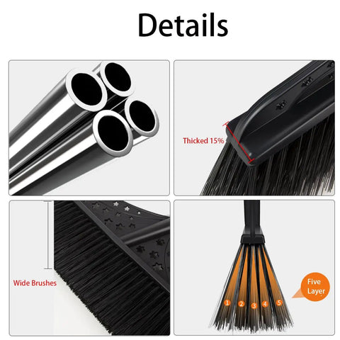Heavy Duty Outdoor Angle Broom With 20 Inch Wide Base And 51 Inch Extended Handle Sweeper, showing thickened poles and five-layer bristles.