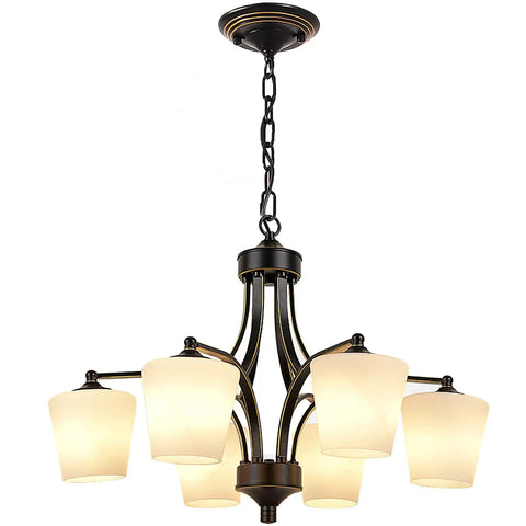 Six Light Large Chandelier With Alabaster Glass Shades In Oil Rubbed Bronze Finish, Adjustable Ceiling Hanging Fixture For Dining Room
