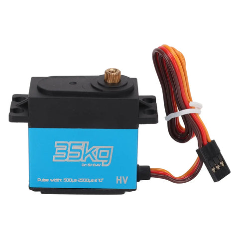 Rock Solid 35Kg Hollow Cup Motor RC Servo Waterproof Stainless Steel Gears Hard Anodized Aluminum Housing, 35kg size.