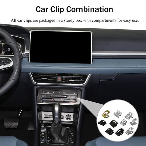 Interior car view highlighting 100 Pcs 10 Sizes Auto Car U Clip Metal Trim Panel Spring Clips Moulding Clip Kit Replacement