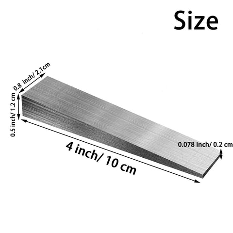 Side view of 8 Piece Metal Wedge Shim Set For Welding Built To Last, 4 x 0.8 x 0.5 in sizes, steel wedge for pipe fittings.