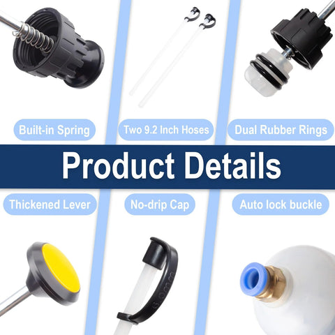 ecocstm 200CC oil extractor pump kit with two 9.2-inch hoses and dual rubber rings