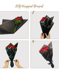 Four-step DIY bouquet wrap using 20 Sheets Black Flower Wrapping Paper With Black Border For Bouquets And DIY Craft Floral Gift Wrap 22.8 Inch