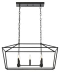 Farmhouse Five Light Candle Pendant Chandelier In Matte Black For Dining Room Foyer Or Porch, Industrial Rustic Ceiling Light Fixture With Adjustable 59 Inch Chain And Dimmable Capability displaying modern geometric frame