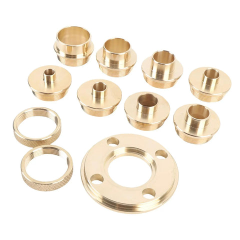 Heavy Duty Brass Router Bushing Kit includes 11 precision sizes of brass guide inserts for woodrouting setup.