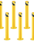 Heavy Duty Steel Safety Bollard Posts With Anchor Kit For Parking Barriers And Driveways Built Like A Tank For Rock Solid Outdoor Vehicle Protection In Bright Yellow, set of six.
