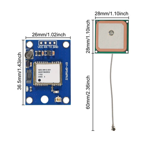 Two Pack GY-NEO6MV2 NEO-6M GPS Flight Controller Module 3V-5V With Ceramic Antenna EEPROM APM 2.5 dimensions shown