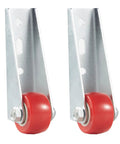 Pro Build 0.9 Inch Red Rubber Caster Wheels 2 Pack Swivel Furniture Casters with galvanized brackets side view.
