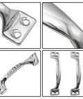 12Pcs Stainless Steel Gate Handles 3.94 Inch 100mm Silver Outdoor Door Handles, four views including close-up and dual handles layout.