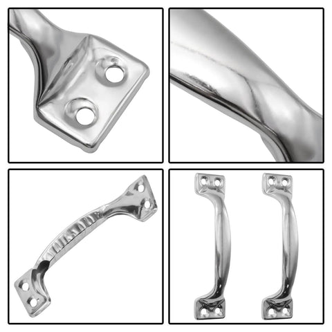 12Pcs Stainless Steel Gate Handles 3.94 Inch 100mm Silver Outdoor Door Handles, four views including close-up and dual handles layout.